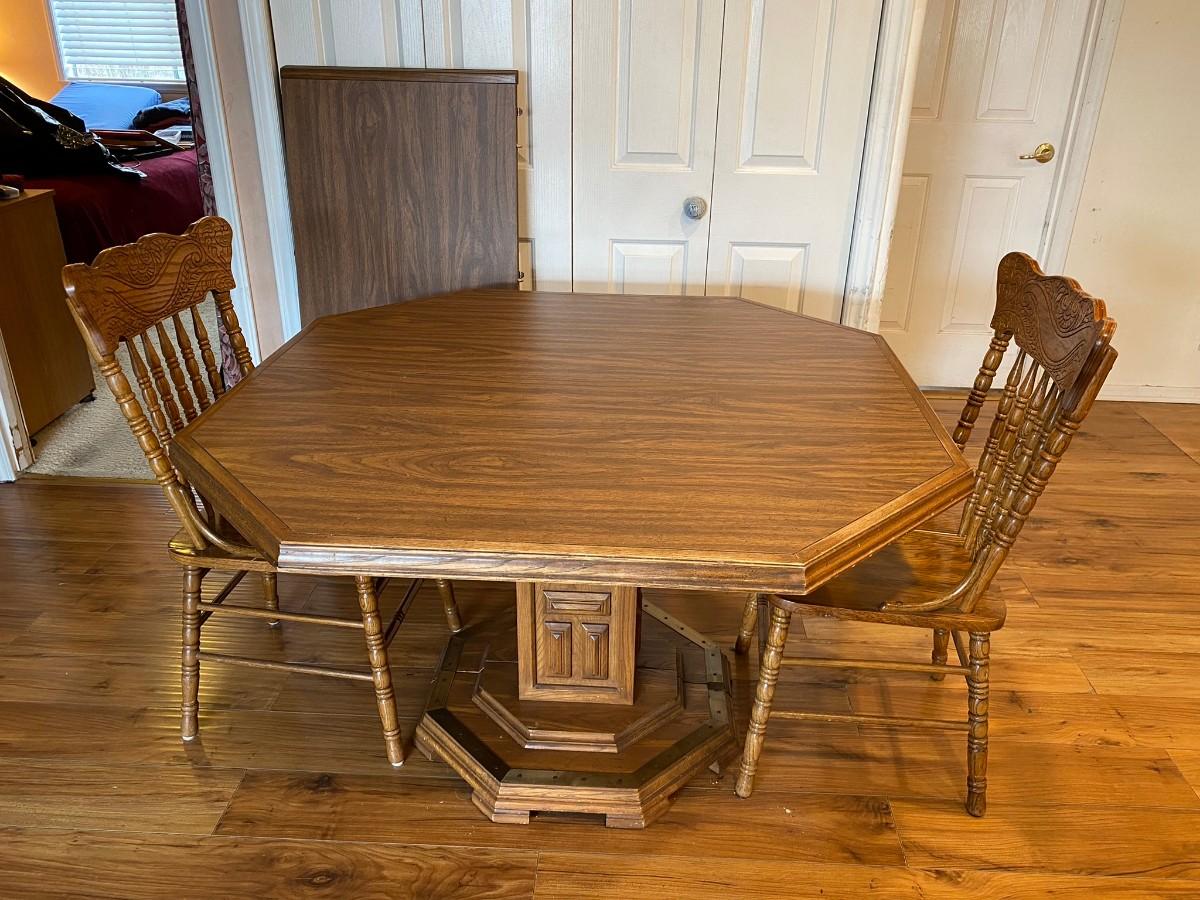 Oak Octagon Dining Table with Two Chairs