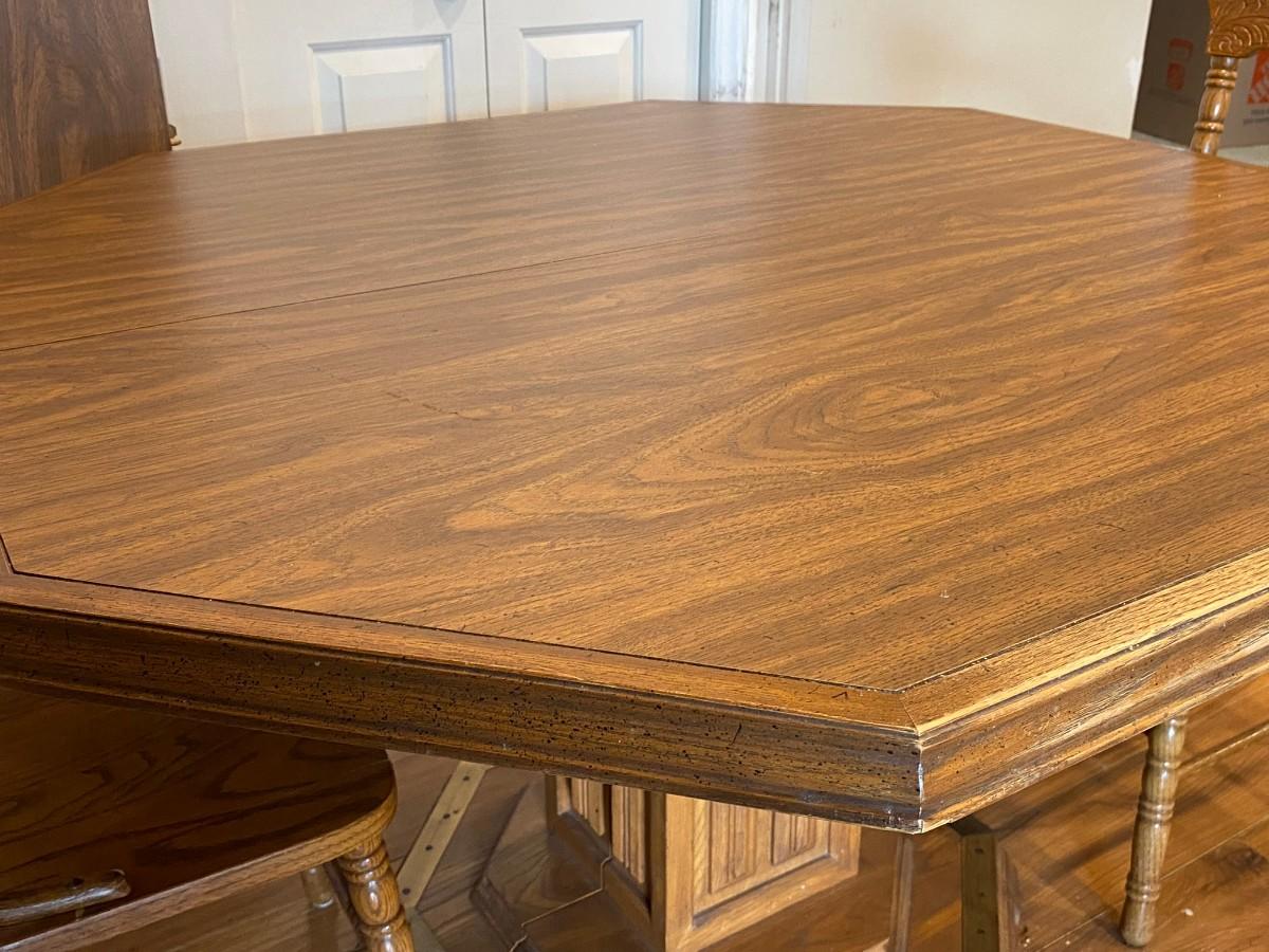 Oak Octagon Dining Table with Two Chairs