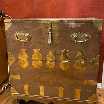 Vintage Wood & Brass Chest Cabinet