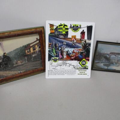150 Years Of Erie Railroad Tin Sign & Framed Train Pictures