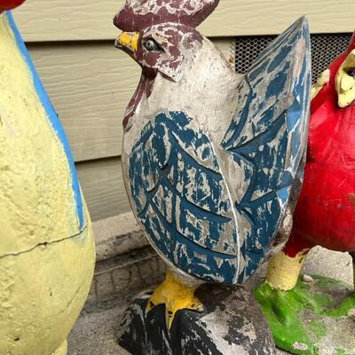 Lot of Colorful Plaster Rooster Garden Yard Art Decorations