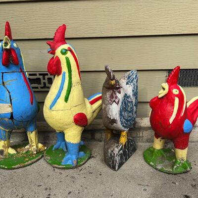 Lot of Colorful Plaster Rooster Garden Yard Art Decorations