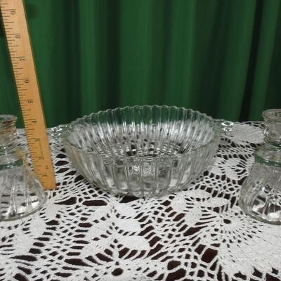 Glass bowl with crystal candlesticks