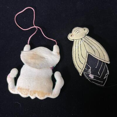 Pair of Darling Whimsical Chinese Sachets of a Frog and a Fly