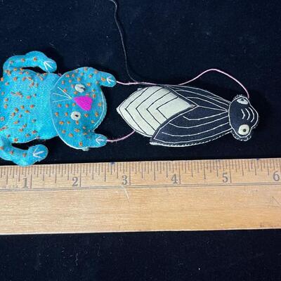 Pair of Darling Whimsical Chinese Sachets of a Frog and a Fly