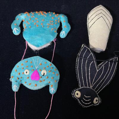 Pair of Darling Whimsical Chinese Sachets of a Frog and a Fly