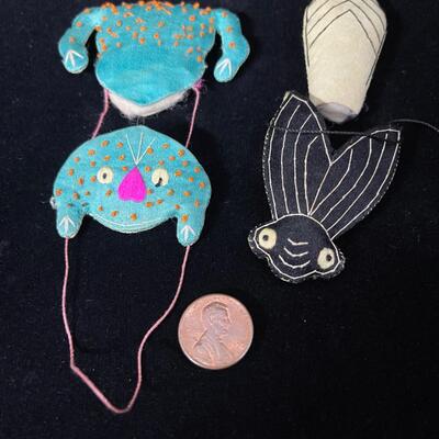 Pair of Darling Whimsical Chinese Sachets of a Frog and a Fly