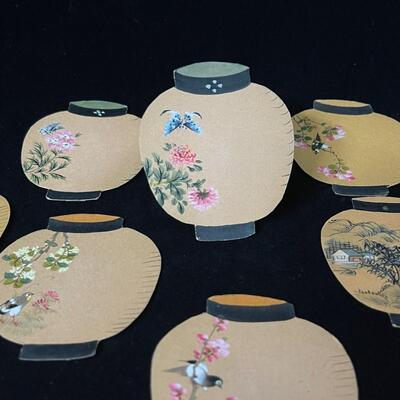 12 Vintage Hand Painted Paper Lantern Place Cards