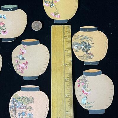 12 Vintage Hand Painted Paper Lantern Place Cards