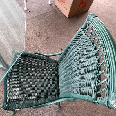 Wooden Green Glass Patio Table and Chair Set