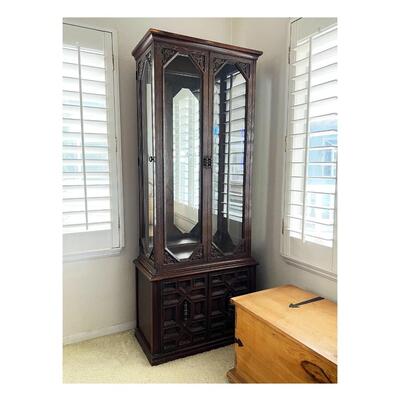 Tall Wooden Glass Shelving Display Curio Cabinet