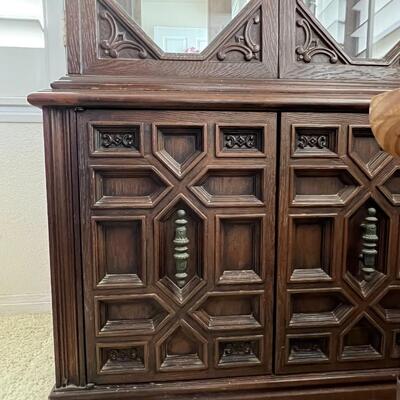 Tall Wooden Glass Shelving Display Curio Cabinet