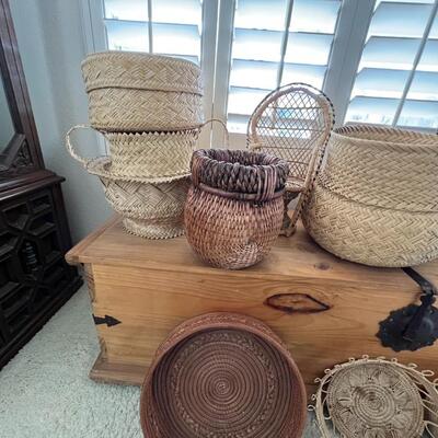 Large Lot of Handmade Woven Dinnerware, Baskets, Home Decor & More