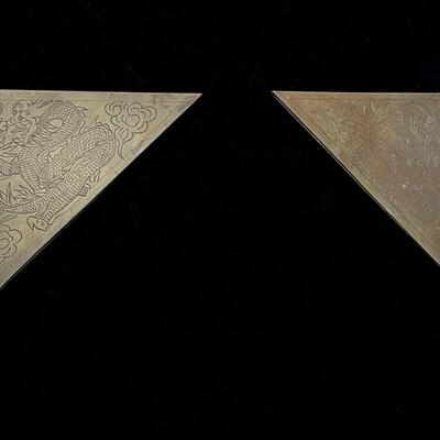 Set of 4 Vintage Brass Blotter Corner Blocks with Dragons