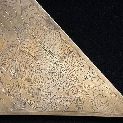 Set of 4 Vintage Brass Blotter Corner Blocks with Dragons