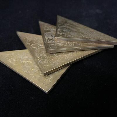 Set of 4 Vintage Brass Blotter Corner Blocks with Dragons