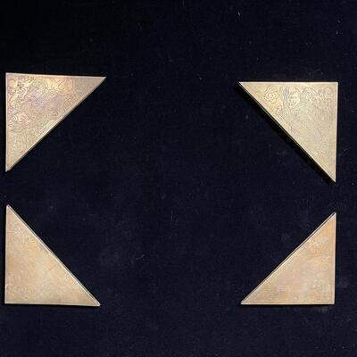 Set of 4 Vintage Brass Blotter Corner Blocks with Dragons