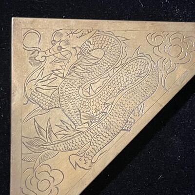 Set of 4 Vintage Brass Blotter Corner Blocks with Dragons