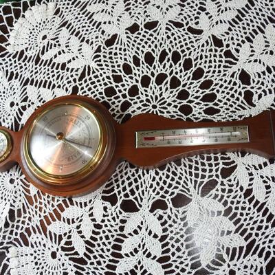 Wood Wall Barometer and Thermometer