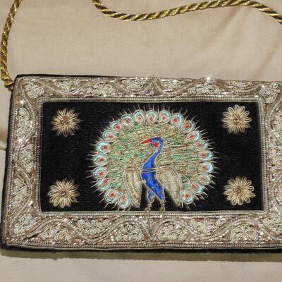Beaded peacock bag