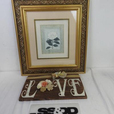 Love Wood Sign with Paper Flowers, Big Flower Frame with Wood Border Frame