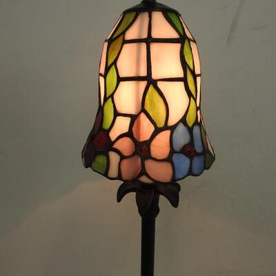 Metal Floral Lamp, Stained Glass Lamp Shade, 25 Inches Tall, Works