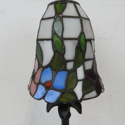 Metal Floral Lamp, Stained Glass Lamp Shade, 25 Inches Tall, Works
