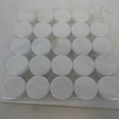 24 Piece 5G/5ml Cosmetic Containers, White with Glass Bases, Good Condtion