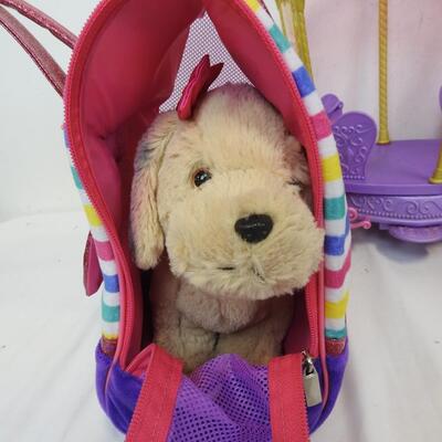 Unicorn Carriage with 5 Unicorn Bowling Pins, Stuffed Dog w/ Cute Carrying Case