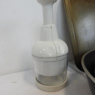 Kitchen Items: Hand Chopper Machine, Pans, Pie Tins, Protein Shake Bottle etc.