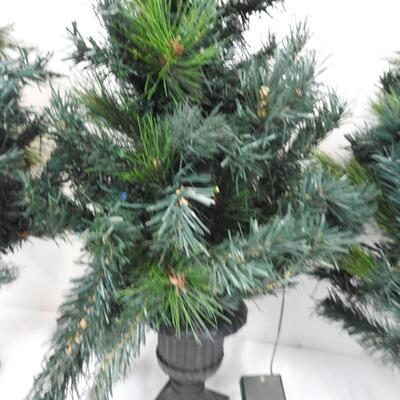 3 Small Christmas Trees, Black Bases, 1 Tree Broken Base, Prelit