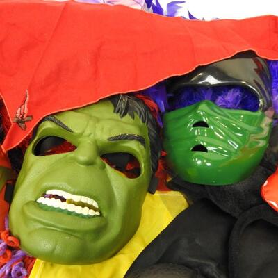 Costume Lot: Marvel Hulk Mask, The Flash, Tangled Dress Size 6, White Hat etc.