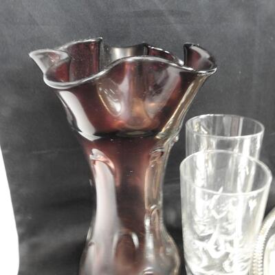 7 Glasses, 1 Grape Glass Punch Bowl, Ceramic Berry Colander, Purple Vase