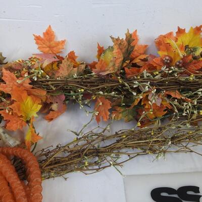 5 pc Fall Decor: Pumpkin Welcome Sign, Orange Lights, Fall Garland