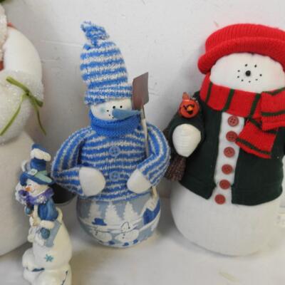7 pc Snowman Decor: Ceramic Statues, Stuffed Statues
