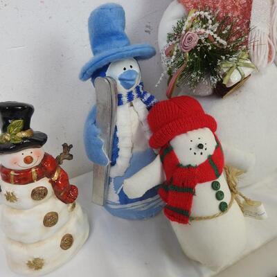 7 pc Snowman Decor: Ceramic Statues, Stuffed Statues