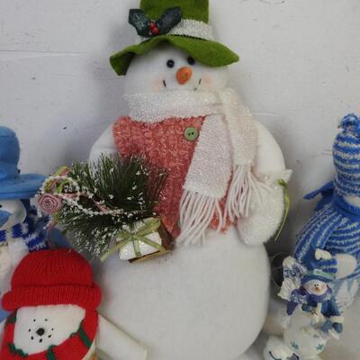 7 pc Snowman Decor: Ceramic Statues, Stuffed Statues
