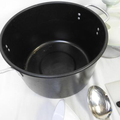10 pc Kitchen: Pot, Glass Canister, Utensils