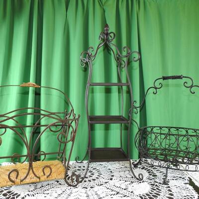 Assortment of Metal Baskets and Stands