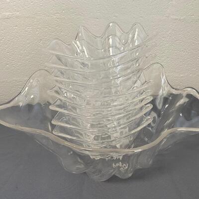 Large Vintage Acrylic Clam Shell Bowl with 8 Small Bowls