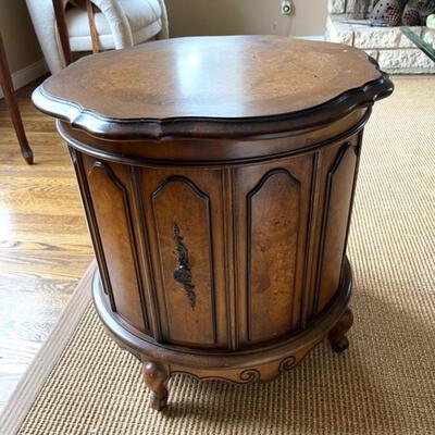 Lot 43 Round Barrel Side Table Side Door and French Legs