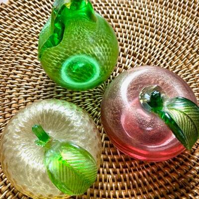 Lot 45 Trio of Glass Fruit Murano Style Apples Pear
