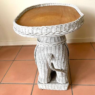 Lot 24 Wicker Elephant Tray Table Removable Wood Top