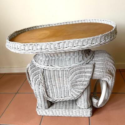Lot 24 Wicker Elephant Tray Table Removable Wood Top