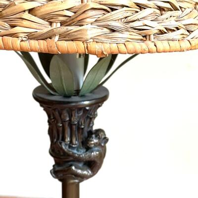 Lot 28 Palm Tree Table Lamp With Monkey Woven Shade