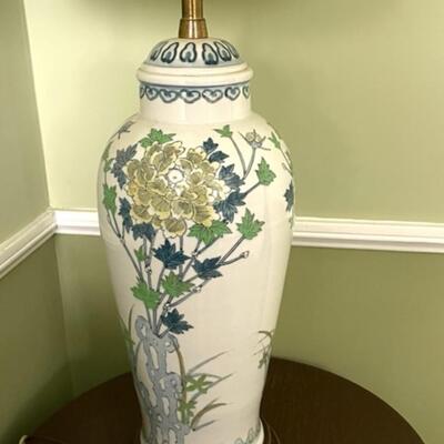 Lot 70 Porcelain Table Lamp Asian Floral Design with Shade 40