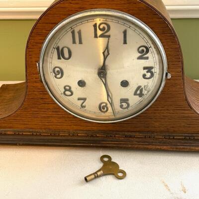 Lot 72 Antique Mantel Clock Wind Up w/Key Wood Case