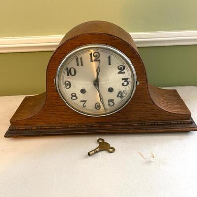 Lot 72 Antique Mantel Clock Wind Up w/Key Wood Case
