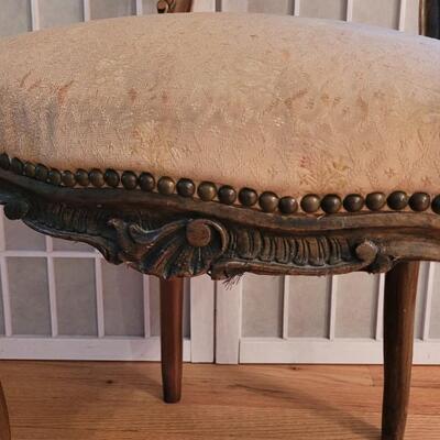 Lot 5: Beautiful Antique Handcarved Chair with Original Cushion