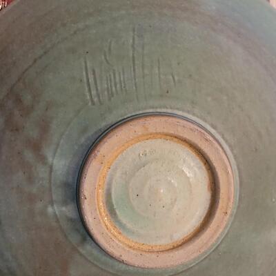 Lot 11:  Signed Green Pottery Bowl